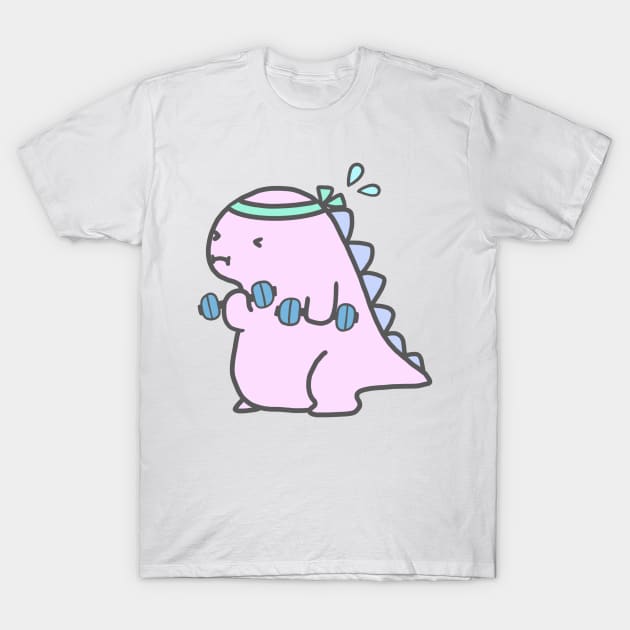 Kawaii Pink Chubby Dinosaur Workout T-Shirt by Marinaaa010